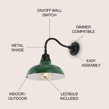Aurora 12.25" Farmhouse Industrial Indoor/Outdoor Iron LED Gooseneck Arm Outdoor Sconce